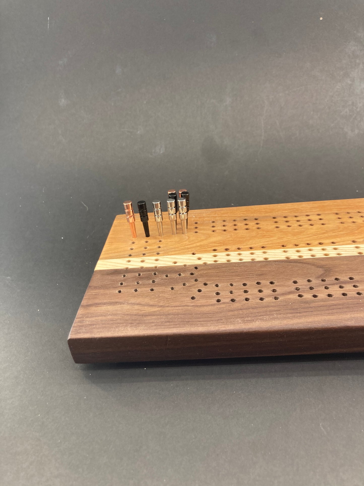 Walnut and Cherry Cribbage Board with Ash accent